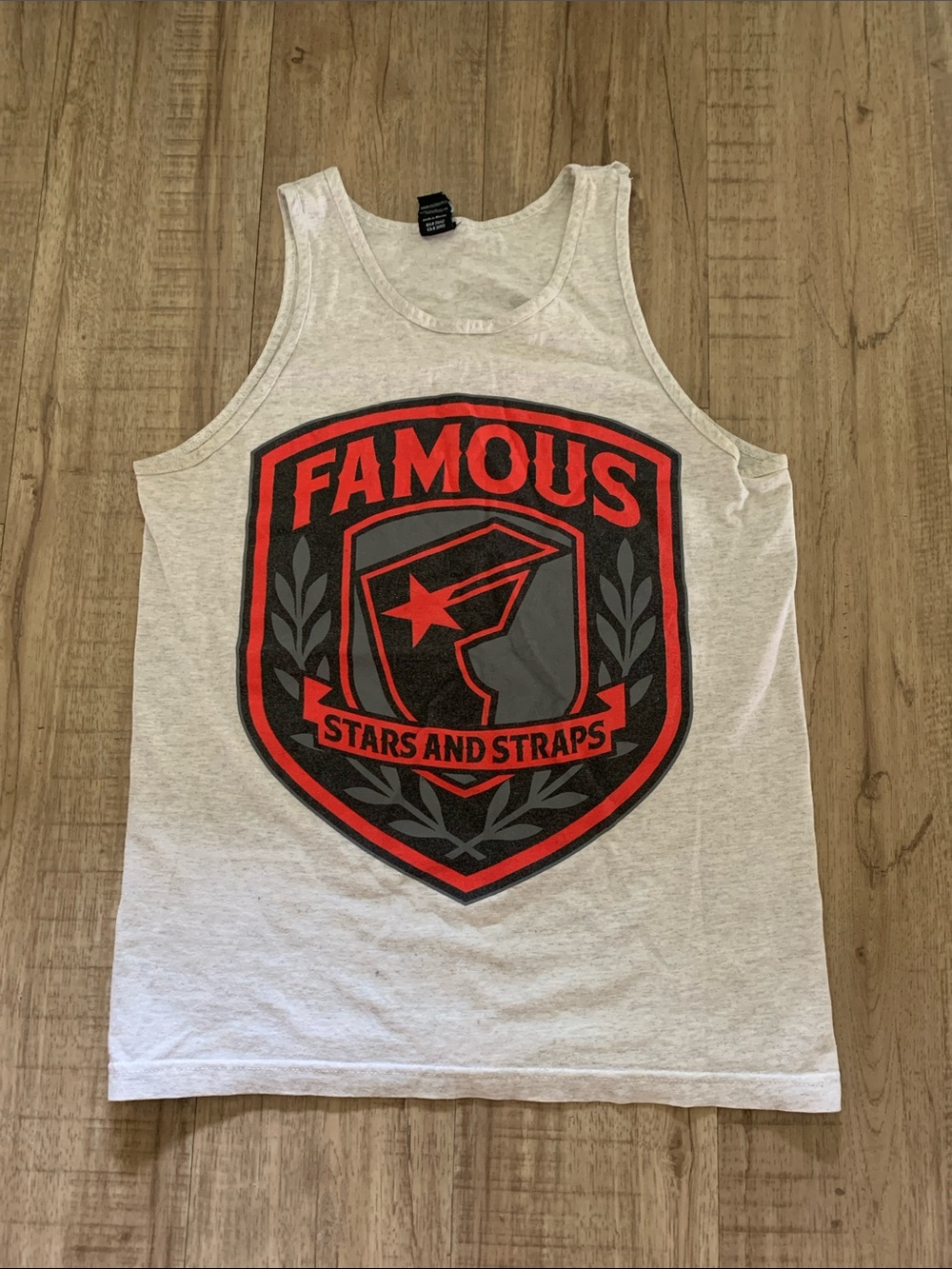 Famous Stars & Straps White Heather Tank with Black & White Logo Tag